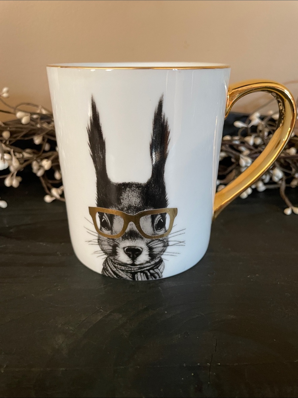 Like New 8 Oak Lane Squirrel Mug with Gold Handle, Rim & Glasses
